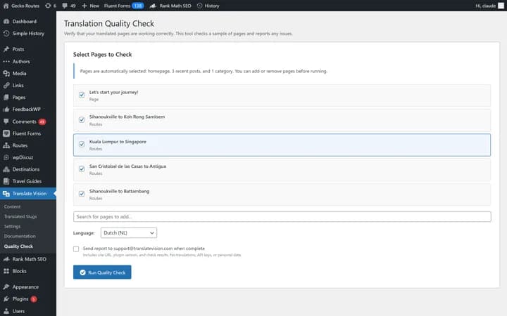 Quality check dashboard for monitoring translation health